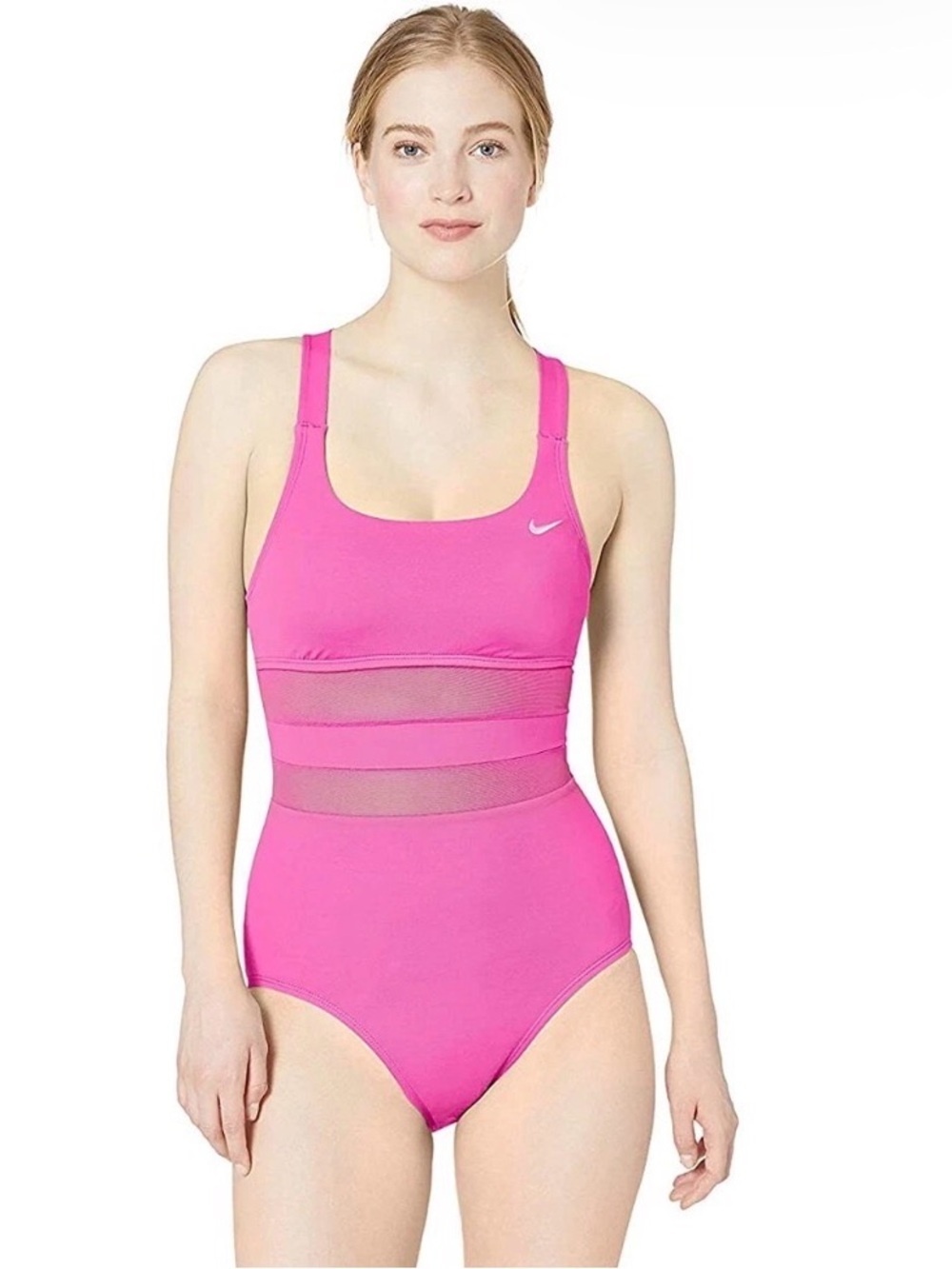 Nike Hot Pink Mesh-Band One-Piece Swimsuit